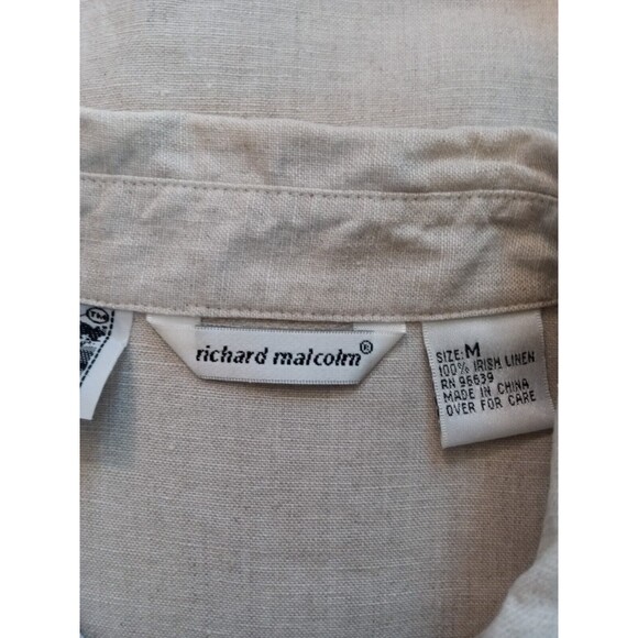 Richard Malcom Irish Linen Button Up Top Women M. Beige Floral Embordered Sleeve - Picture 14 of 15